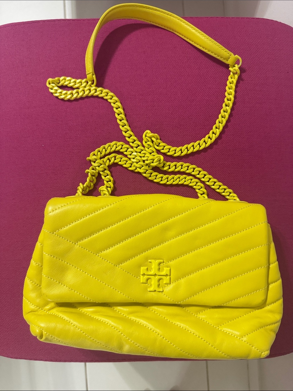 Tory Burch Neon Yellow Quilted Chain Shoulder Bag